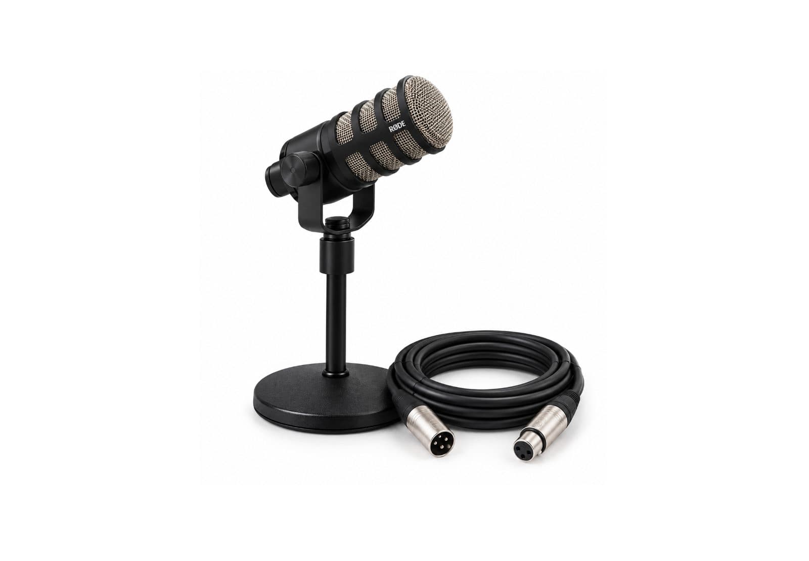 RØDE PodMic Podcast Microphone Kit – Tabletop Stand & XLR Cable