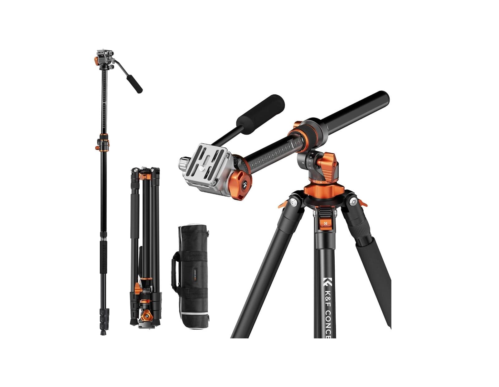 K&F CONCEPT 91" / 2.31m Heavy-Duty Tripod – Fluid & Ball Heads