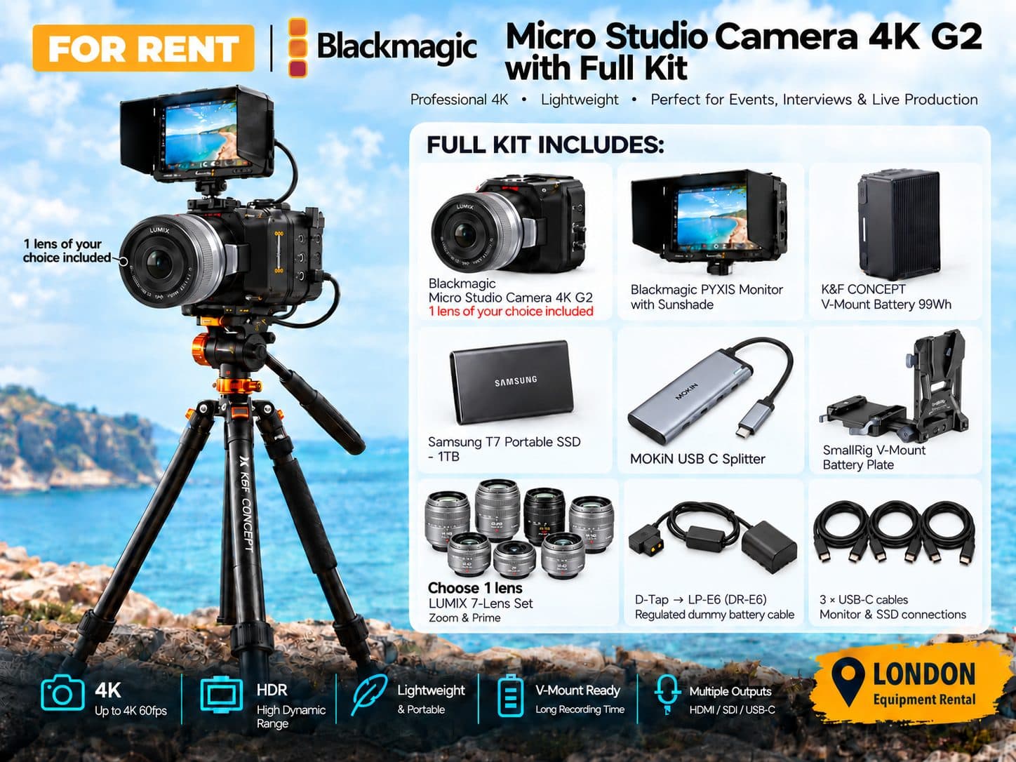 Blackmagic Micro Studio Camera 4K G2 Production Kit + PYXIS Monitor + Lens