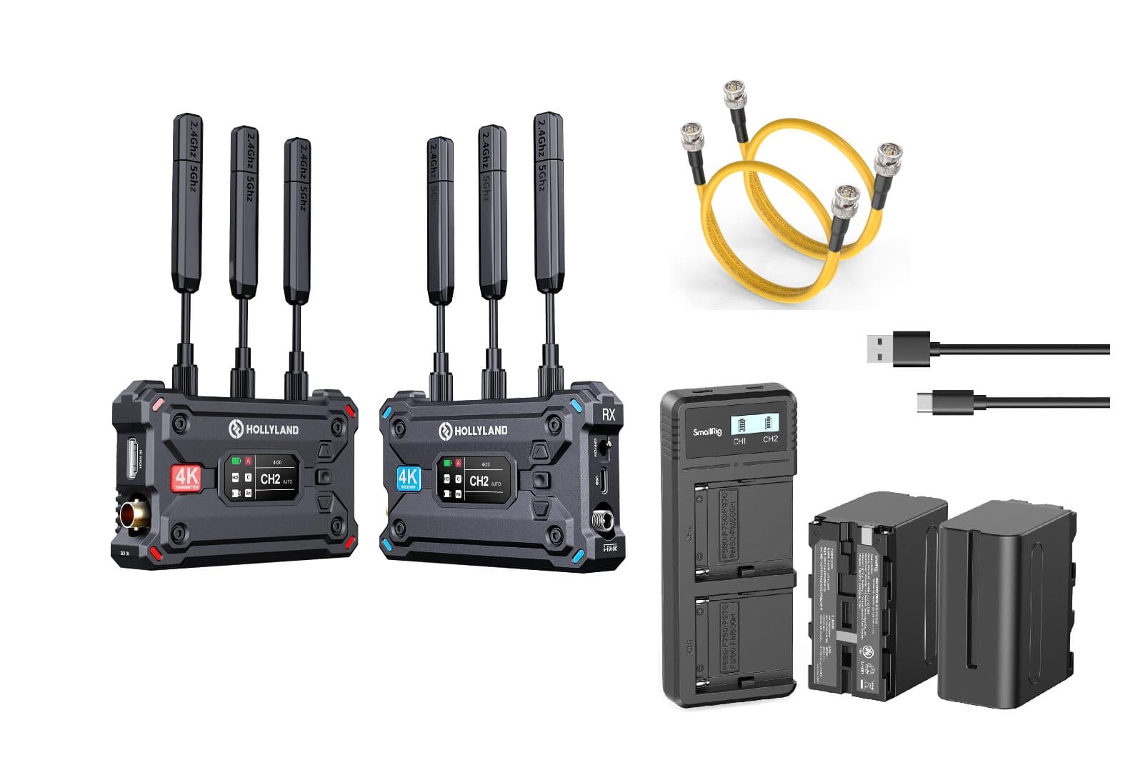 Hollyland Pyro S 4K Wireless Video TX/RX Kit | HDMI + SDI | 2× NP-F970 + SDI Cables